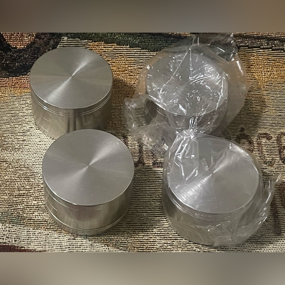 Lot of 4 Shiny Steel Metal Herb Spice Tobacco Grinders 4pc NEW